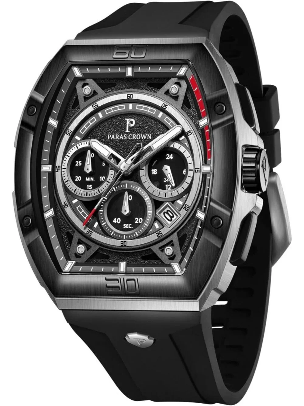 Men's Silver Black 5ATM Waterproof Quartz Luxury Chronograph Analog Wrist Watch